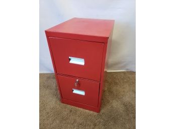 Red Metal Two Drawer File Cabinet