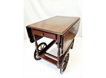 Vintage Mid Century Modern Kling Colonial Wood Drop Leaf Coffee Tea Wheeled Serving Cart
