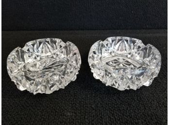 Two Vintage Heavy Cut Clear Glass Ashtrays