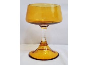 Vintage Mid Century Butterscotch & Clear Blown Glass Pedestal Candy Dish