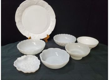 Vintage Milk Glass Lot#3 - Bowls & Round Platter