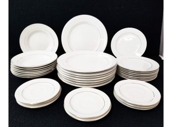 Classic Gold White China Dinnerware Set - Service For Eight