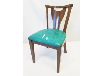 Mid Century Vintage Wood Veneer & Turquoise Vinyl Upholstered Dining Chair