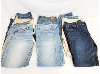 Eight Pairs Of Women's Jeans And Khaki's American Eagle,  Ideology, White & Black  Sizes 8 Thru 12