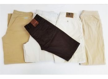 Five Pairs Brown & Khaki Ladies Designer Pants: Ralph Lauren, Abercrombie, Banana Republic