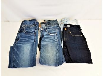 Six Pairs Of Women's Super Skinny Jeans   American Eagle, Lucky Brand, Seven 7 Size 4