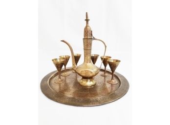 Vintage Dallah Miniature Brass Coffee Teapot Set With Tray