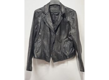 Elie Tahari Ladies Black Zip Up Leather Jacket - Junior Size 9 / 10