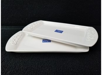 Two Ceriart S.A. Portugal Handcrafted Rectangular White Ceramic Appetizer Platters - New