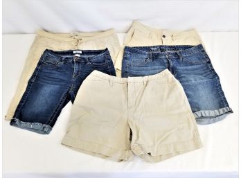 Five Pairs Of Women's Denim And Khaki Shorts Various Sizes Southpole, Mudd
