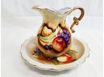 Vintage Vibrant Handpainted Norcrest Porcelain Mini Water Pitcher & Bowl