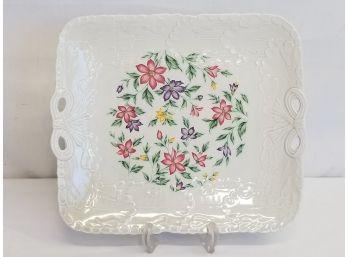 Vintage Japanese Hand Painted Floral Square Shaped Porcelain Handled Platter
