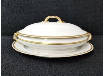 Vintage Victoria Austria Porcelain Tureen With Gold Trim & Matching Underplate