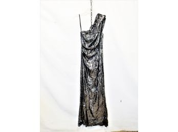 Women's Xscape Gray Sequined One Shoulder Evening Gown By JoAnne Chen Size 10