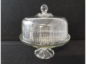 Vintage Clear Glass Pedestal Cake Plate With Dome Covered Lid