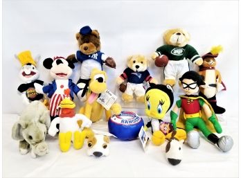 Cute Selection Of Fourteen Stuffed Animals: Disney, Toy Network, Looney Tunes, NFL  & More