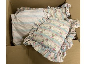 Laura Ashley Twin Reversible Comforter, Sheets And Throw Pillows