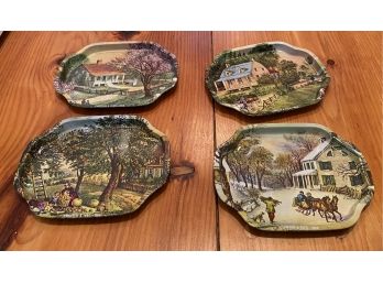 Four Currier And Ives Trays