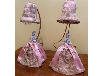 Porcelain And Satin Boudoir Lamps Circa 1920s