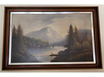 Oil On Canvas Victorian Frame Unsigned  Hudson River Scene