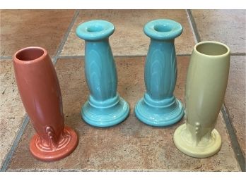 Two Fiestaware Candlesticks And Two Bud Vases