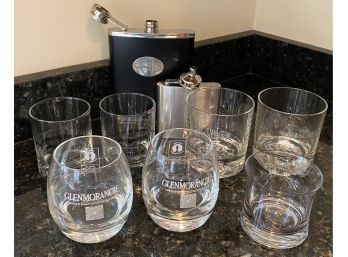 Scotch Glasses And Two Flasks