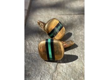 Stunning 18K Gold Malachite And Onyx Banded Cufflinks