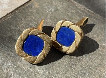 Beautiful Vintage Blue Lapis And 18K 750 Gold Heavy Cufflinks