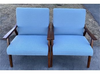 Two Contemporary Chairs With Blue Upholstery