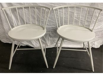 Pair Of White Metal And Wood Chairs