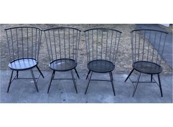 Four Metal Windsor Style Chairs With Wood Seat