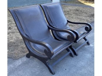 Two Vintage Black Leather Chairs