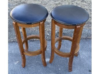 Bar Stools- Black Faux Leather Swivel Top