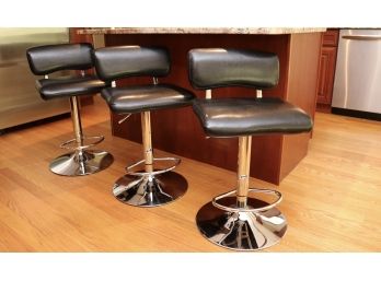 Set Of 3 Frisco Airlift Chrome And Faux Leather Bar/Counter Stools