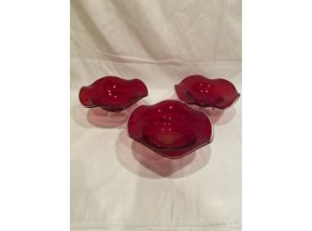 Set Of 3 Red Glass Bowls