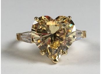 Beautiful HUGE Heart Shaped Citrine Set In Sterling Silver With 14kt Overlay With White Sapphire Side Stones