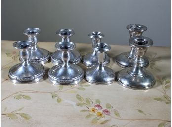 Group Lot Of Eight Sterling Silver Candle Holders - Four Pairs - All Weighted - ALL FOR ONE BID !