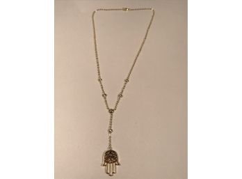 Beautiful Sterling Silver / 925 With 14k Overlay Hamsa Necklace With Swarovski Crystals VERY PRETTY