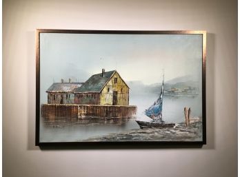 Wonderful Oil On Canvas - Seaport At Dusk Painting - Signed R.BRANDT - Great Painting