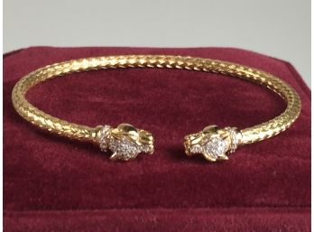 Beautiful Sterling Silver / 925 With 14kt Gold Overlay Double Leopard Head Mesh Bracelet - Thin & Delicate