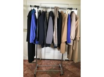 Large Lot Of Mens & Ladies Clothing - LL Bean - Columbia - J. Crew  More PLUS Rolling Clothing Rack