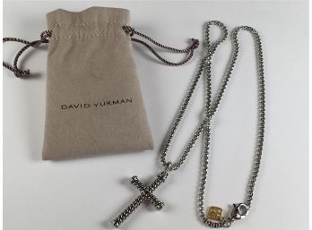 Beautiful DAVID YURMAN Sterling Silver Cross & 22' Necklace With Original DY Pouch - Very Nice Piece