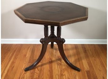 Beautiful 1930's / 1940's Leather Top Mahogany Tripod Base Table By IRWIN - Fantastic Table !