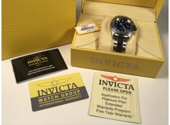 Fantastic INVICTA Watch - Brand New In Box - All Steel With Blue Dial - With Booklets & Tag - Paid $495