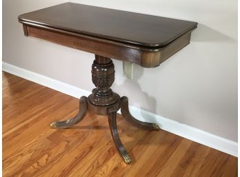 Beautiful Vintage Duncan Phyfe Style Lift Top - Carved Pedestal - Brass Claw Feet - Games Table - VERY NICE !