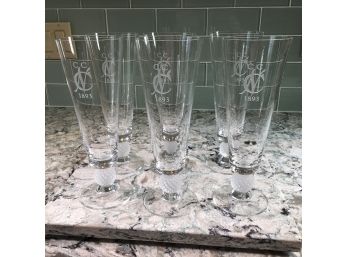 Fabulous Set Of Six (6) NEW CANAAN COUNTRY CLUB - GOLF BALL Pilsner Glasses - GREAT SET ! - 1893 NCCC Logo