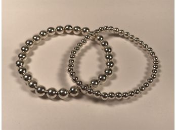 Two Simple Yet Pretty Sterling Silver / 925 Bean Bracelets - Two Great Bracelets