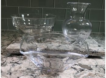 Great Lot Of Glass - TIFFANY & Co Large Glass Bowl & Two SIMON PEARCE Pieces - Bowl & Vase - ALL GREAT SHAPE