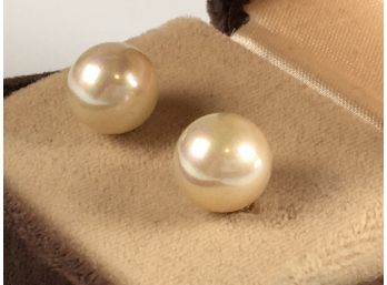 Fabulous 14kt Yellow Gold & Pearl Earrings - Large Pearls - Approximately 10mm Pearls