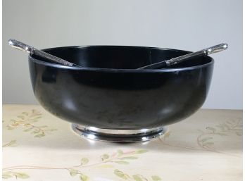 Beautiful TOWLE Mid Century / MCM - Salad Bowl With Utensils - Sterling Silver Handles & Base